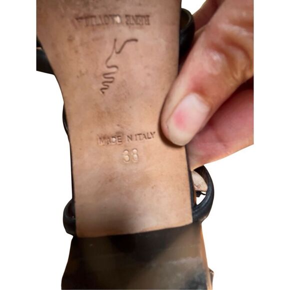 Rene Caovilla Black Leather Flat Gladiator Sandal Zip Back Silver Accent 38/8 - Picture 11 of 16